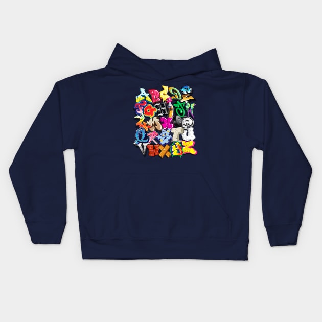 Pac One Graffiti Alphabet Kids Hoodie by trev4000